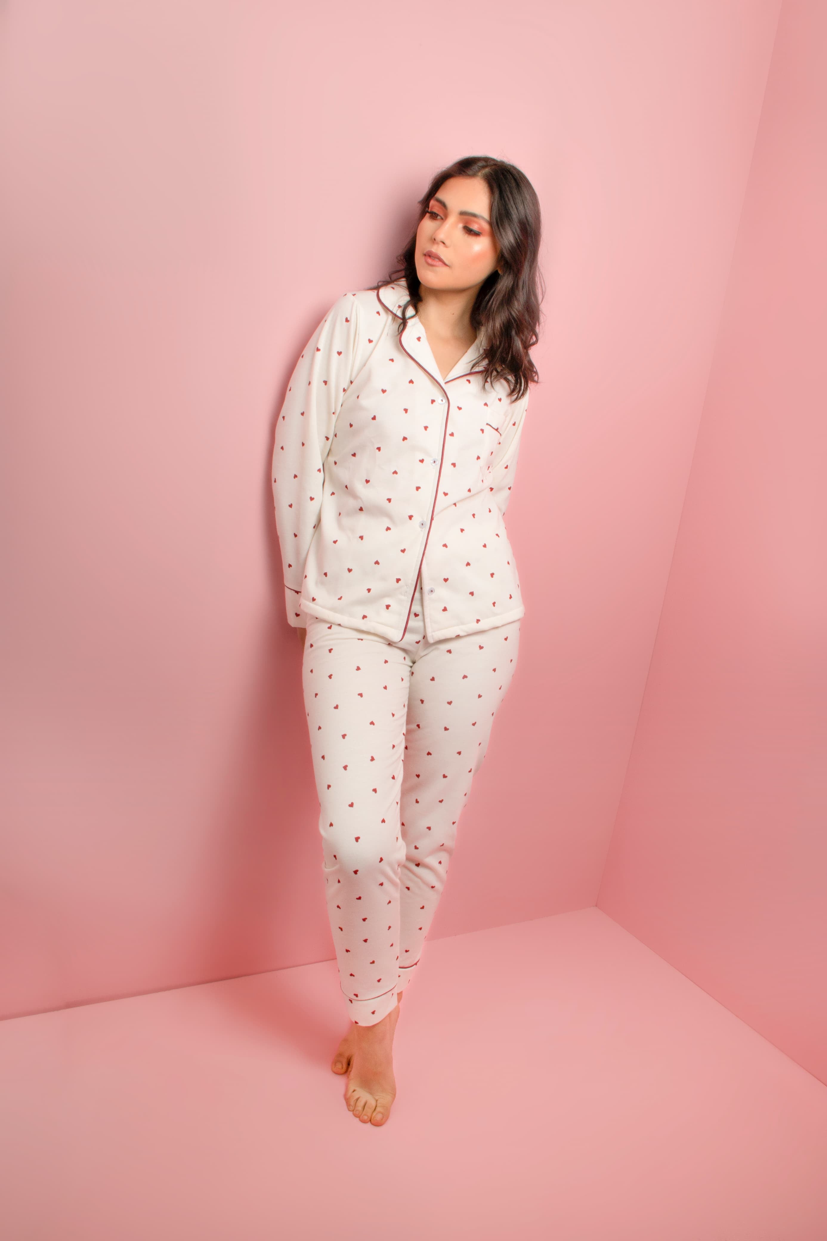 Pijama manga larga y pantalón con botones
